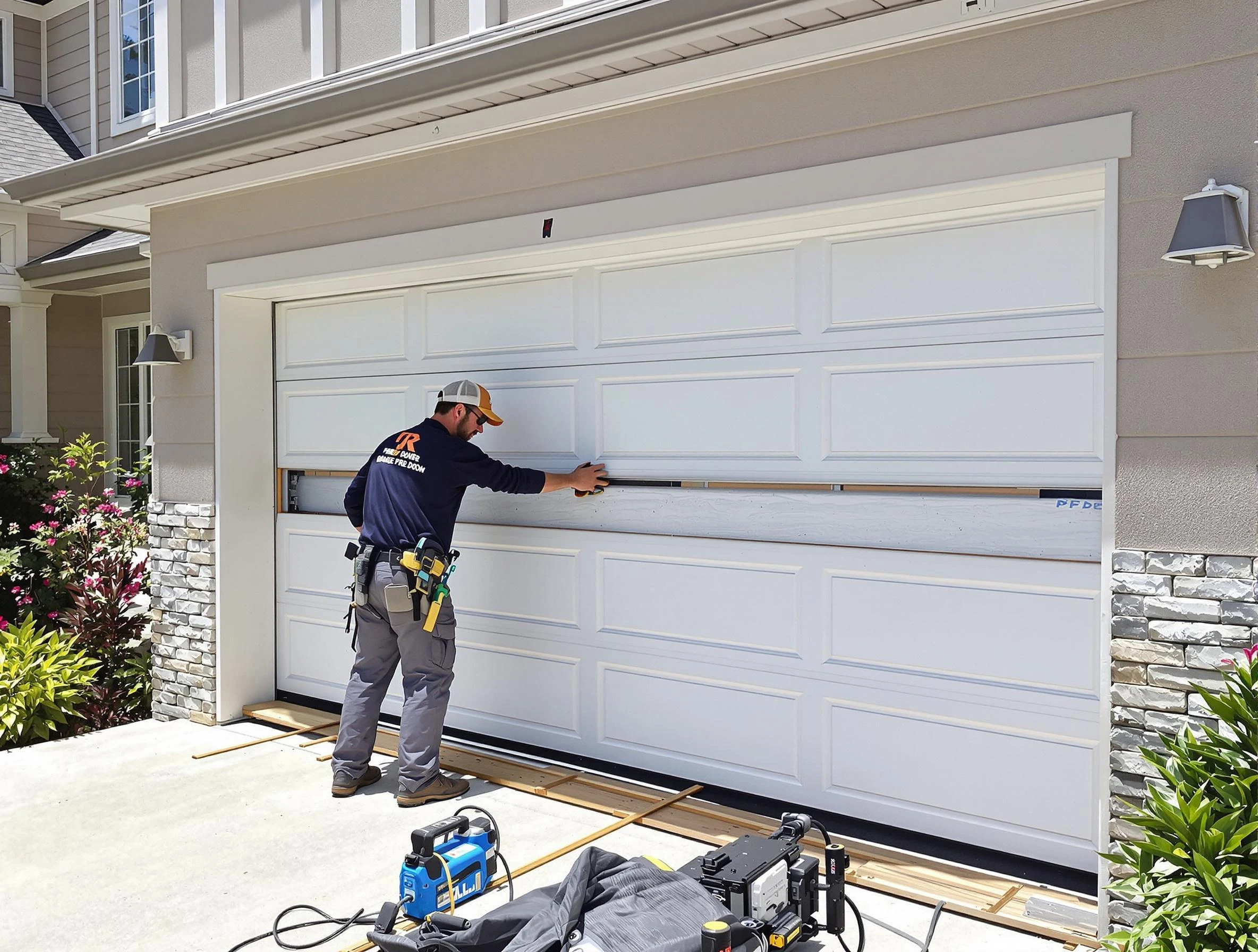 Bothell Garage Door Repair team performing complete garage door replacement at Bothell residence