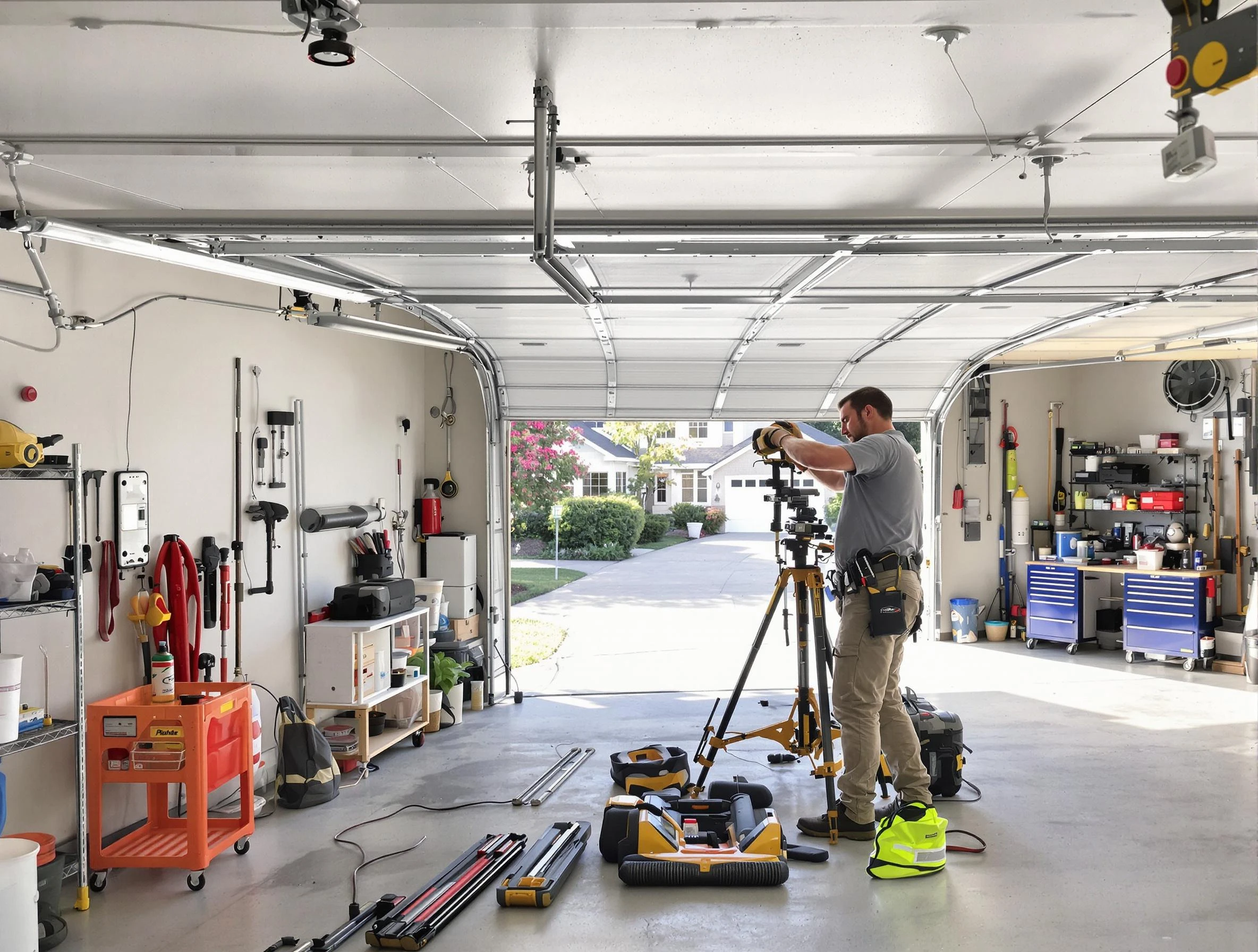 Bothell Garage Door Repair specialist performing laser-guided track alignment in Bothell